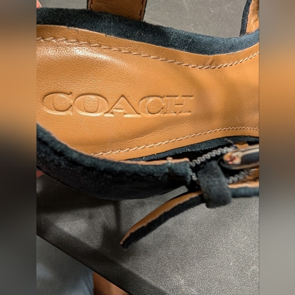 Coach Navy Blue Suede Kennedy Cork Wedge Heel Open Toe Ankle Strap Sandals 7.5B - Picture 6 of 11